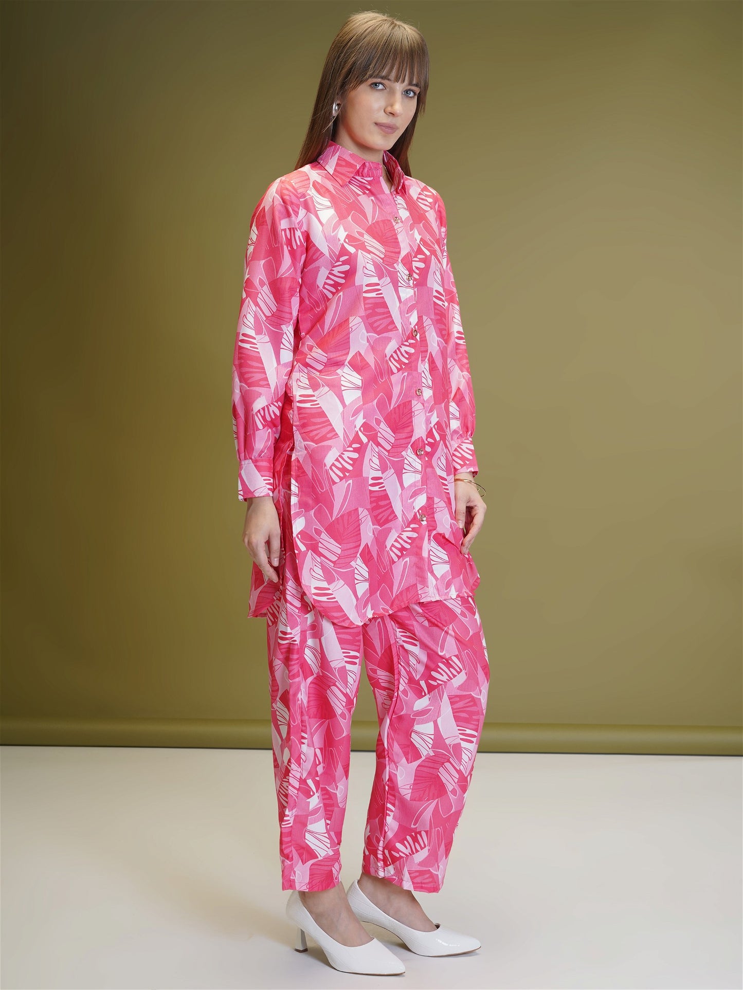 Abstract Print Shirt & Palazzos Co-Ord Set For Women