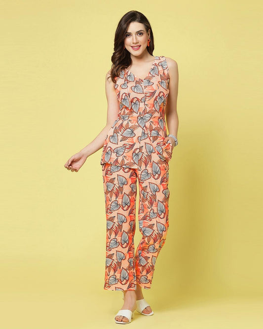 Printed Sleeveless Top and Full Length Trouser Pant Co-ord set for Women