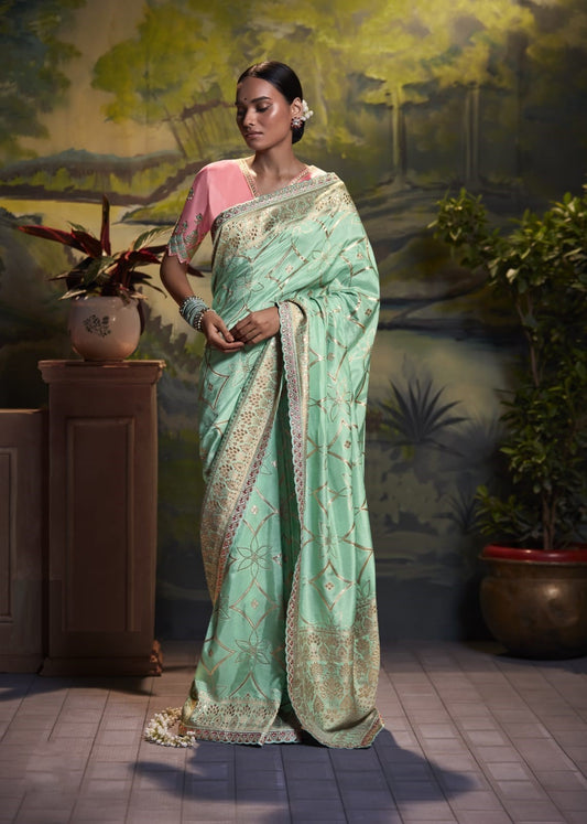 Sea Green Silk Weaving Designer Saree