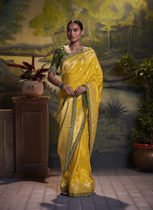Dark Yellow Silk Weaving Designer Saree