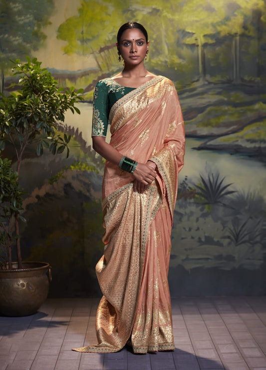 Peach Colour Silk Weaving Designer Saree