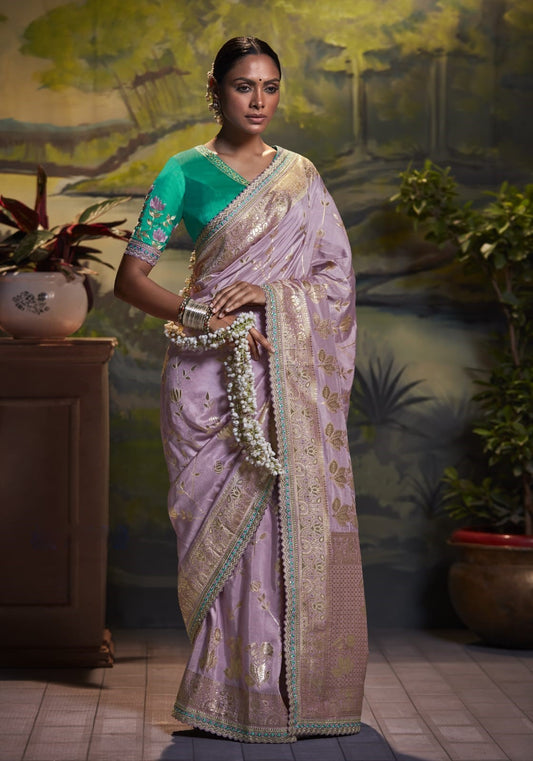 Lavender Silk Weaving Designer Saree