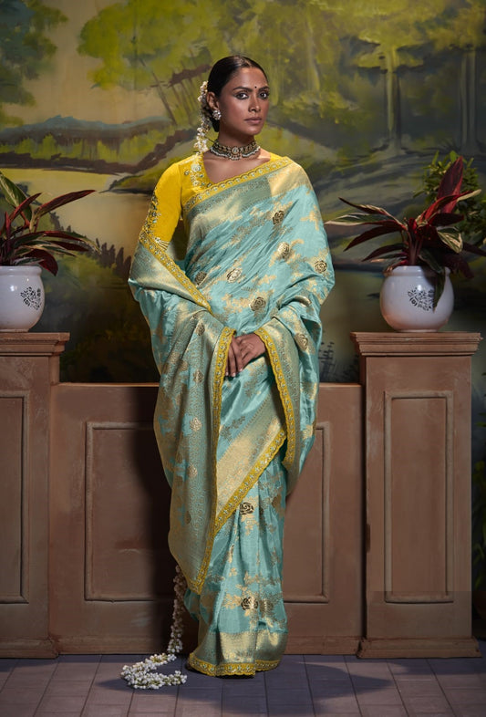 Sky Blue Silk Weaving Designer Saree