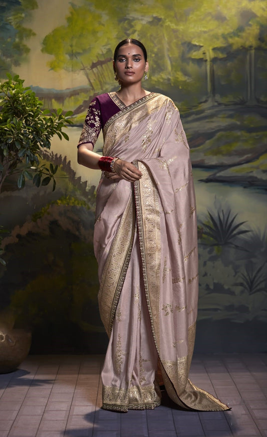 Lilac Lavender Silk Weaving Designer Saree
