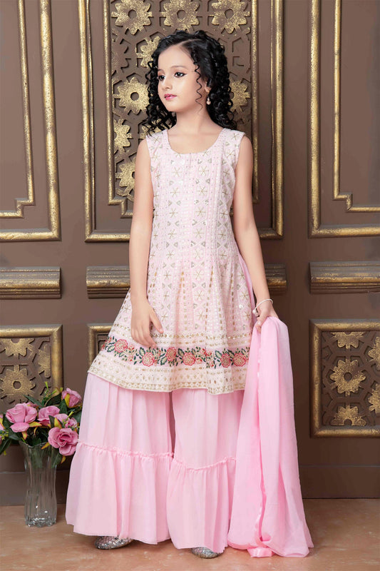 Pink Colored Designer Sharara Suit For Kids 1005C