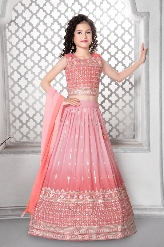 Partywear Readymade Crop Tops Designs Lehenga Kids Wear Collection 640A