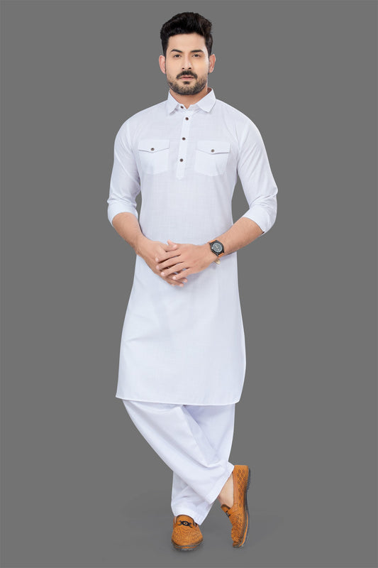 White Colour Mens Pathani Kurta Pajama