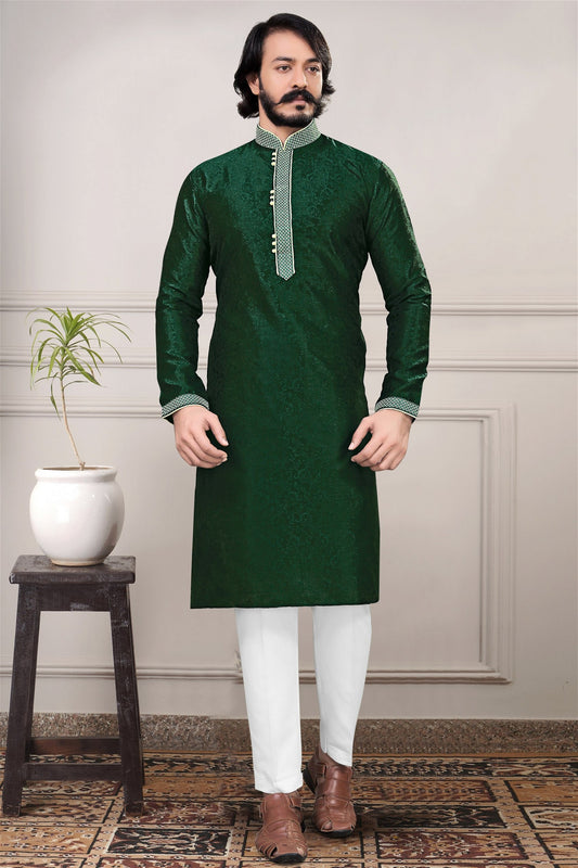 Green Colour Designer Kurta With Pajama For Mens