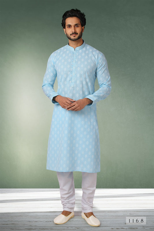 Sky Blue Colour Styles Kurta With Pajama For Mens
