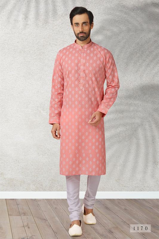 Pink Colour Styles Kurta With Pajama For Mens