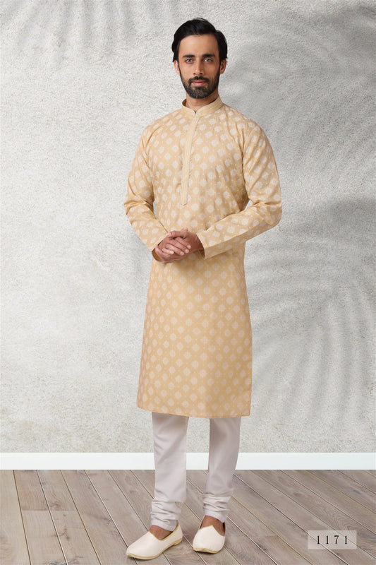 Beige Colour Styles Kurta With Pajama For Mens