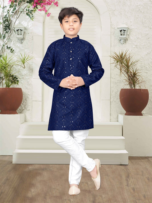 Boys Kurta and Pyjama in Blue Colour with Embroidered work