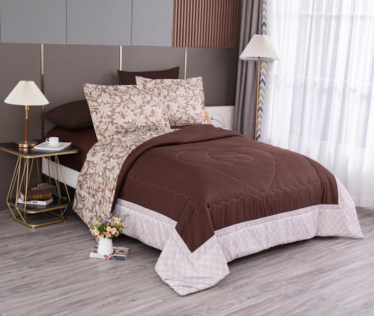 Brown Elegant King Size Designer Comforter Bedsheet Set