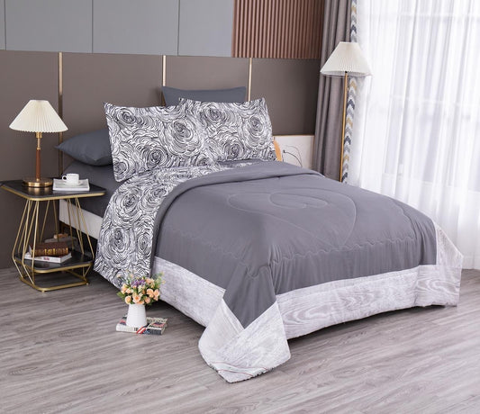 Grey Elegant King Size Designer Comforter Bedsheet Set