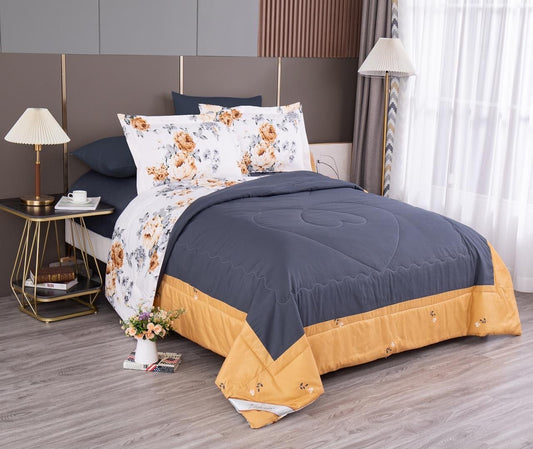 Dark Grey Elegant King Size Designer Comforter Bedsheet Set