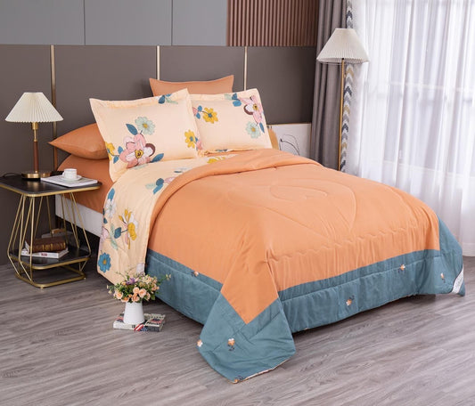Orange Elegant King Size Designer Comforter Bedsheet Set
