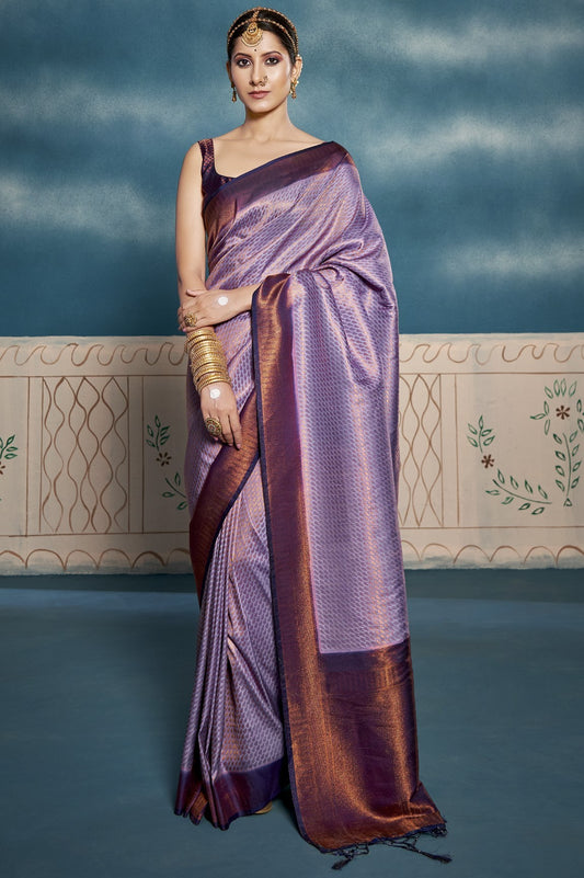 Purple Colour Weaving Kanjivaram Silk Saree With Tassel