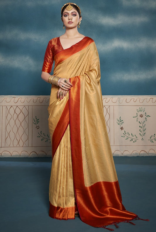 Yellow Colour Weaving Kanjivaram Silk Saree With Tassel