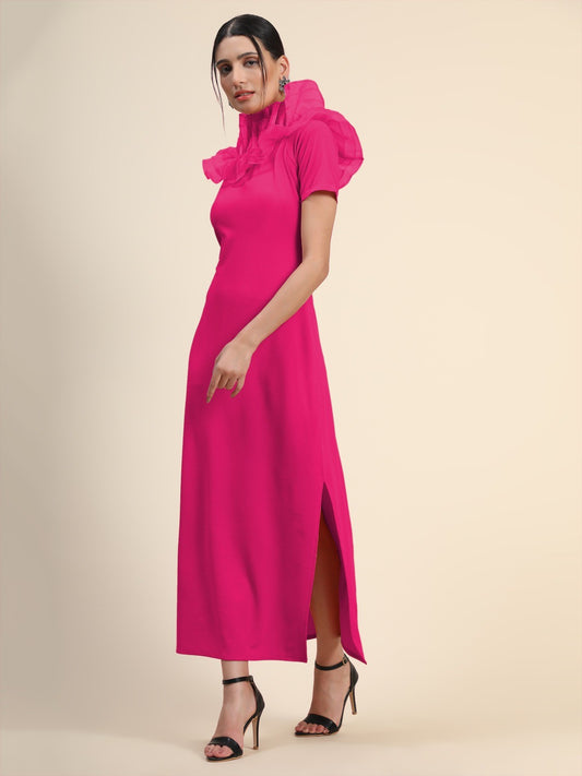 Women Stylish Solid Cotton Lycra Short Sleeve Maxi/Full Length Bodycon Pink  Dress